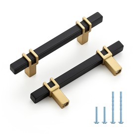 HOME EDIT 3 inch Cabinet Handles, 10 Pack Kitchen Cabinet Handles Matte Black and Gold Drawer Pulls Zinc Alloy Square Bar Kitchen Pulls