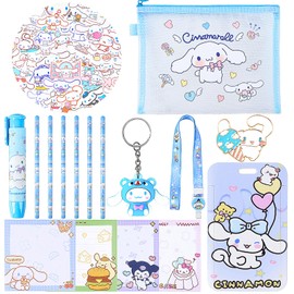 Cute School Supplies, Kawaii Stationary Set, Including Stickers, Pencils, Pen-Style Eraser, Sticky Note, Lanyard with ID Badge, Back to School Gift for Girls Boys Kids