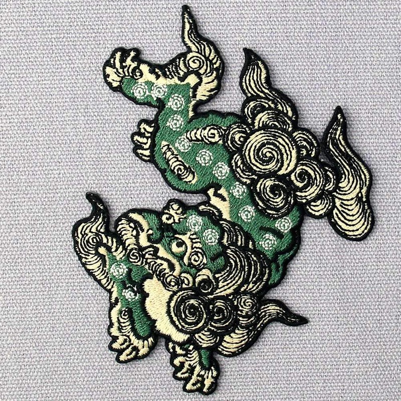 Iron-on or sew-on patch with embroidered guardian dog badges