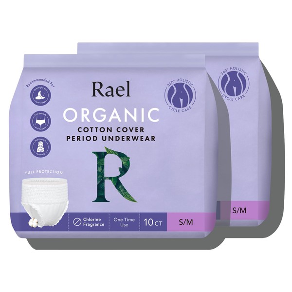 Rael Disposable Underwear for Women, Organic Cotton Cover - Incontinence Pads, Postpartum Essentials, Disposable Underwear, Unscented, Maximum Coverage (Size S-M, 20 Count)