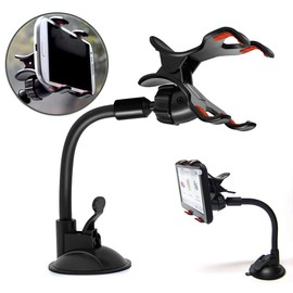 Ramtech Car Truck GPS Windshield Dual Clip Mount, Suction Cup Holder with Flexible Bracket, Compatible with Tomtom Via 1535 TM, 1535 Live GPS, WMCF