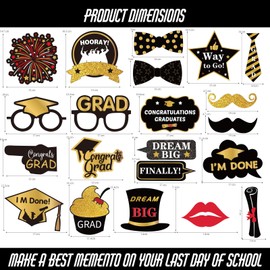 2025 Graduation Photo Booth Props, Graduation Selfie Photo Booth Frame Red and Gold with 21 Pcs Graduation Photo Booth Props for Class of 2025 High School and College Grad Party Supplies