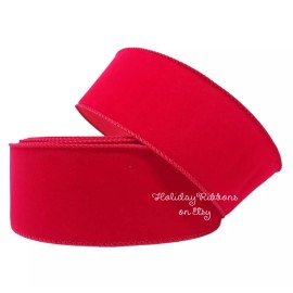 2.5" X 50' Red Velvet Wired Ribbon Christmas Holiday for Bows, Wreaths