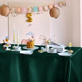 Horbaunal Dark Green Satin Tablecloth 60 x 120 Inches Rectangle Table Cloth Bright Silky Table Cover Overlay Dining Tablecloths for Wedding Party Banquets