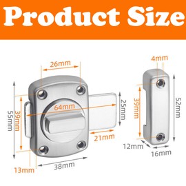 Bathroom Door Lock, 2 Pcs Rotate Bolt Latch Lock, Toilet Door Locks, Door Bolts for Internal Doors, Anti Theft Door Lock Bolt, Applicable to Various Doors Door Lock Latch (Silver) ﻿