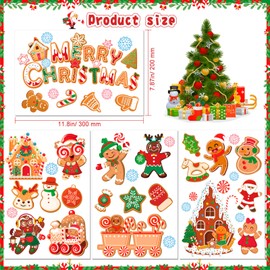 HOWAF 9 Sheet Merry Christmas Gingerbread Window Clings Stickers, Xmas Ginger Bread Man Candy Cane House Window Decals,Gingerbread House Decals for Winter Xmas Holiday Party School Office Decoration
