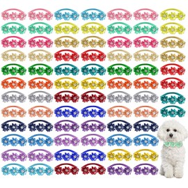 80 Pcs Dog Bowtie Flower Dog Collar Girl Dog Accessories Adjustable Girl Puppy Collars Cat Bow Tie Dog Flower with Diamond Crystal for Dogs Cats Pet Summer Birthday Party Christmas Wedding Supplies