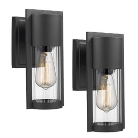 Osimir Outdoor Wall Lights, 2 Pack Black Exterior Lighting Fixtures Outdoor Waterproof Wall Mount Lantern with Glass, Modern Outside Wall Sconce for House Porch Garage Doorway, 2254/1W-2PK