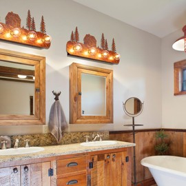 TOCHIC Rustic Vanity Lights Over Mirror 4 Lights Dimmable Cabin Bathroom Light Fixtures Western Vanity Light for Powder Room, Entryway, Living Room, 26-inch