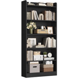 Yaheetech 6-Tier Open Bookcase and Bookshelf, Modern Simple Floor Standing Display Storage Shelves with Top Open Compartment for Home Office, Living Room, Bed Room - Black