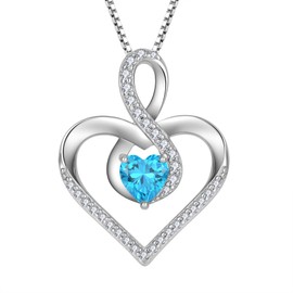 Lwsary Love Heart Pendant Necklace 925 Sterling Silver Infinity Necklace March Birthstone Necklace Aquamarine Jewelry for Women