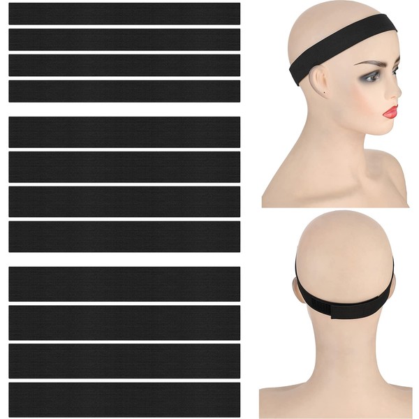 12 Pieces Wig Edge Elastic Band Adjustable Wig Band Edge Grip Band Wig Support Band Non Slip Wig Accessories for Making Wigs Women Men Hair Styling, Width 0.98 Inch 1.2 Inch and 1.38 Inch, Black