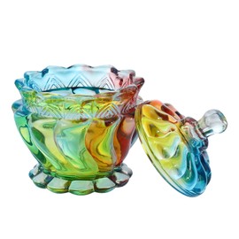 SOCOSY Royal Embossed Clear Glass Apothecary Jar With Lids, Candy Jar Containers Wedding Candy Buffet Jars Crystal Jewelry Box Food Jar 7oz