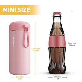 Exllena 300ml Small Water Bottle Made of 304 Stainless Steel, Small Flask with Carry Handle Double Wall Vacuum Insulation for Hot&Cold Drinks for Handbag - 100% Leakproof (Pink)