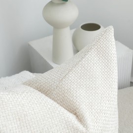 Stellhome Pack of 2 Chenille Neutral Decorative Throw Pillow Covers Soft Woven Textured Luxury Accent Cushion Cases for Living Room Couch Bed Sofa Farmhouse Boho Home, 18x18 inch, Cream