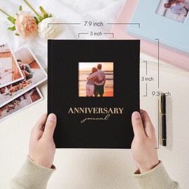 Rseozr Wedding Anniversary Journal Notebook From 1st to 70th Linen Cover Anniversary Scrapbook Wedding Anniversary Memory Book for Couples Newlywed Marriage (Black, 185 Pages)