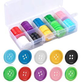 Pack of 100 Colourful Buttons 4-Hole Round Buttons Colourful Sewing Buttons Round Buttons 20 mm Plastic Craft Buttons with Plastic Box Large Buttons for DIY Crafts Sewing Knitting Children DIY Craft