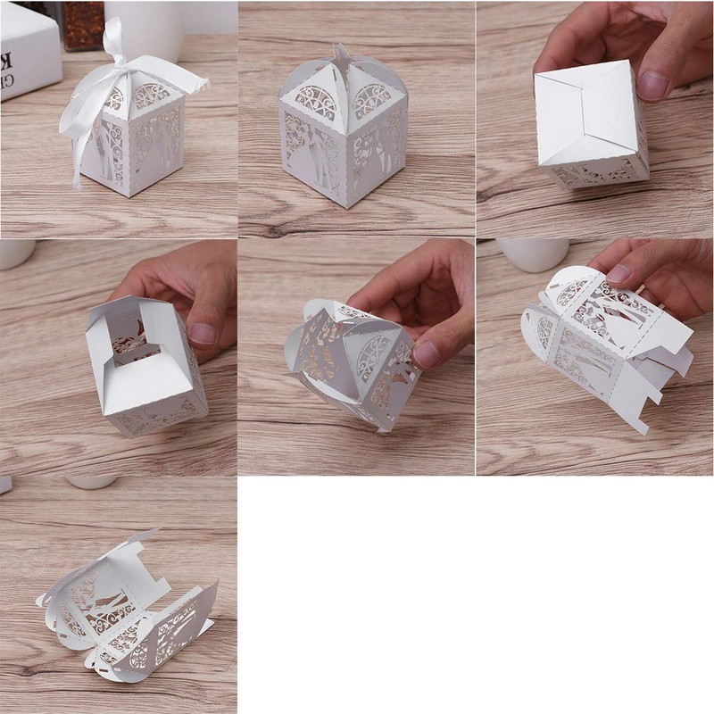 Tinksky 100pcs Wedding Candy Boxes Couple Design Luxury Lase Cut