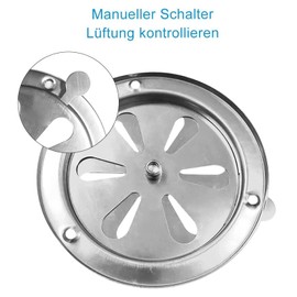Stainless steel ventilation rosette, lockable ventilation grille, round fan, lockable, 125 mm ventilation plate, fan plate, gill fan, stainless steel grill, ventilation slider for smoker, boat,