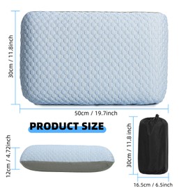 Crisonky Travel and Camping Pillow- Compressible Medium Firm Memory Foam Pillow with Carry Bag for Backpacking & Airplane, Lumbar Support. Breathable Cooling Fabric, Washable Pillowcase (wathet blue)
