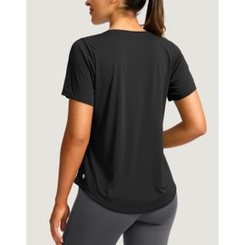 Women's Short Sleeve Workout Shirts Breathable UPF 50+ Sun Protection T-Shirts Quick Dry Gym Running Hiking Tops (Black, XXL)