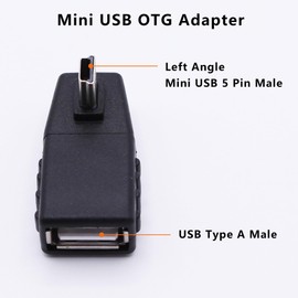 90 Degree Mini USB to USB A OTG Adapter,Left Angle Mini USB 5-Pin Type B Male to USB Type A Female Adapter Converter for Digital Cameras,Black(2 Pack,Left)