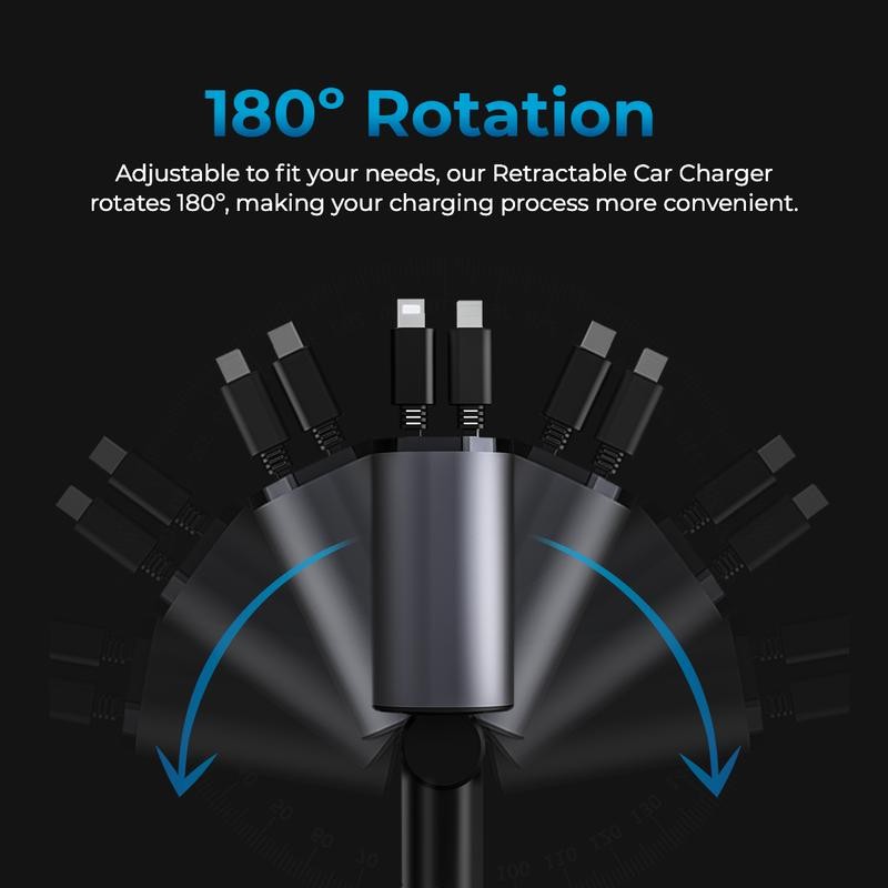 4 in 1 Retractable Car Charger - 12V Plug to