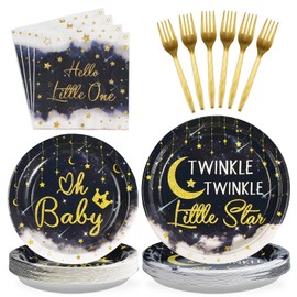 Grencian Twinkle Twinkle Little Star Decorations 96Pcs Gender Reveal Party Supplies Plates and Napkins Baby Shower Disposable Tableware for Baby Girls or Boys Gender Reveal Party Decorations Serve 24