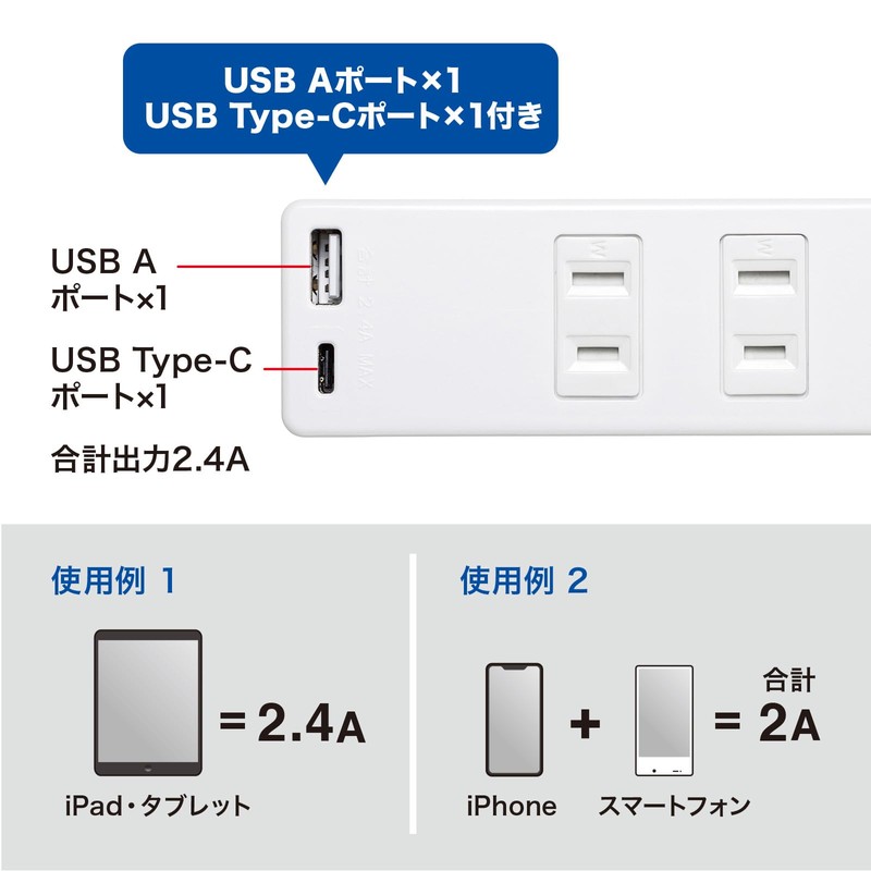 Sanwa Supply TAP-B101UC-2W Tap with USB Charging Function, Equipped with