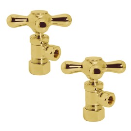 Westbrass D105X-2-01 Cross Handle Angle Stop Shut Off Valve, 1/2" Copper Pipe Inlet with 3/8" Compression Outlet, PVD Polished Brass (2-Pack)