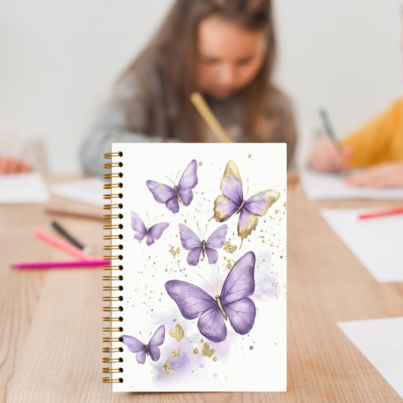 Foritho Purple and Gold Butterfly Notebook, Preppy Butterfly Journal for