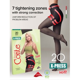 Conte High Waist Control Top Push Up Shaping Sheer Pantyhose Tights X-Press 20 Den, 3 - Medium, Black (Nero)