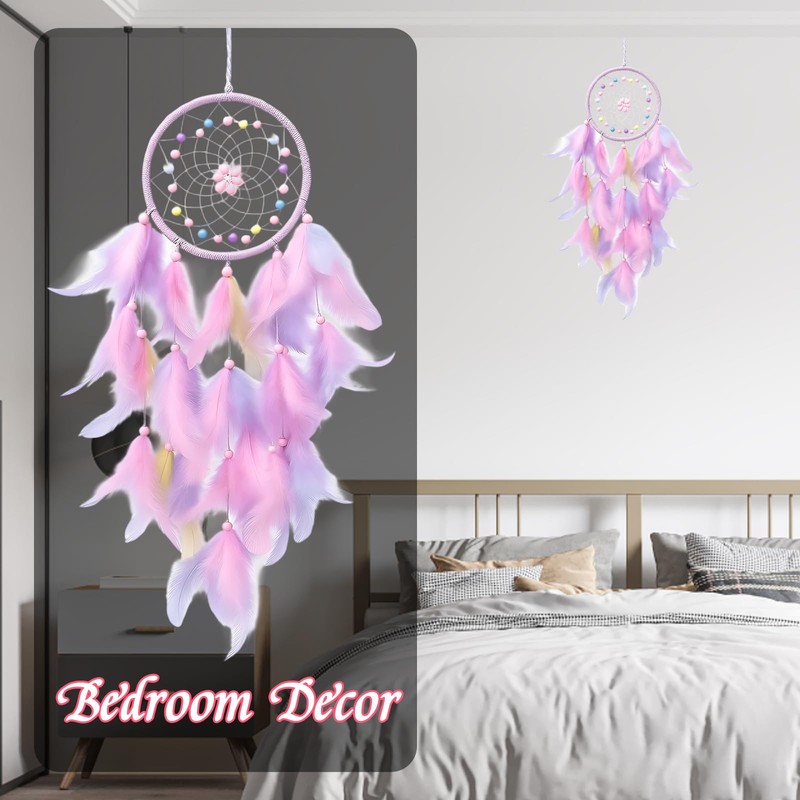 Dream Catcher for Girls, Dream Catchers, Pink Feather Wall Hanging