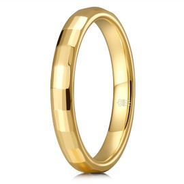 THREE KEYS JEWELRY 3mm Gold Plated Basic Tungsten Carbide Five Faceted Per Row Design Wedding Band Engagement Ring for Men Women Comfort Fit Simple Unisex 9