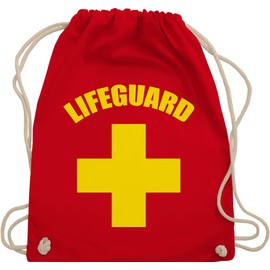 Shirtracer - Carnival and fancy dress costume outfit - Lifeguard - Gym bag and fabric bag made of cotton, 1 Red, Einheitsgröße