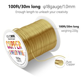 Alambre de cobre de calibre 18 con alicates, 100 pies de longitud/φ1.0 mm de alambre de joyería (calibre 18, dorado, 2)