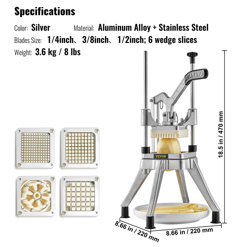 VEVOR Commercial Vegetable Chopper w/ 4 Replacement Blades, Stainless Steel