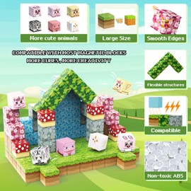 Magnetic Blocks,108PCS Magnetic Tiles Building Blocks,Build Mine Magnet World Garden Set,Toddler STEM Sensory Construction Toys 3 4 5 6 7 Girls Boys Christmas Birthday Gifts for 3+ Years Old Kids