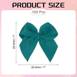 PATIKIL 1 Inch Mini Ribbon Bow 100 Pcs Satin Fabric Ribbon Flower Bows Appliques for DIY Craft Sewing Wedding Party Decoration, Teal