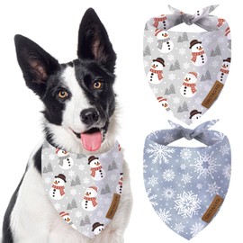 Oritasy Christmas Snowman Dog Bandanas, 2-Pack Triangle Reversible Snowflakes Pet Scarves, Premium Fabric, Bandana for All Boys Girls Dogs (Small, Style 3)