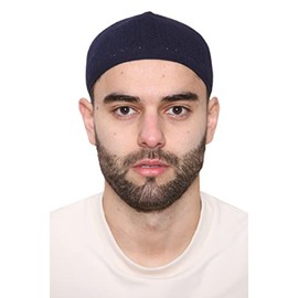 Qmart Namaz Cap Taqiyah Kufi Skull Beanies Hat Men Topi Turkey Prayer Cap Size : 21,22,23 Inches Stretchable can Wear (Navy), One Size
