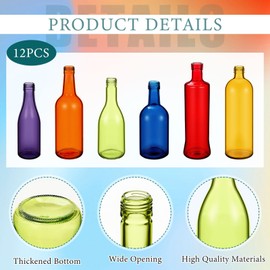 Zhehao 12 Pcs Colored Glass Bottles Colorful Empty Wine Bottles Decorative Glass Bottle for Bottle Tree Garden Yard Outdoor Home Decor(Dark Rainbow Color,Cylinder)