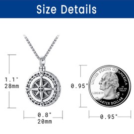 Urn Necklace for Women Men - 925 Sterling Silver Pendant Memorial Cremation Jewelry for Ashes - Cross Keepsake Compass Locket Necklace to Put Ashes in Earns for Ashes of Loved Ones