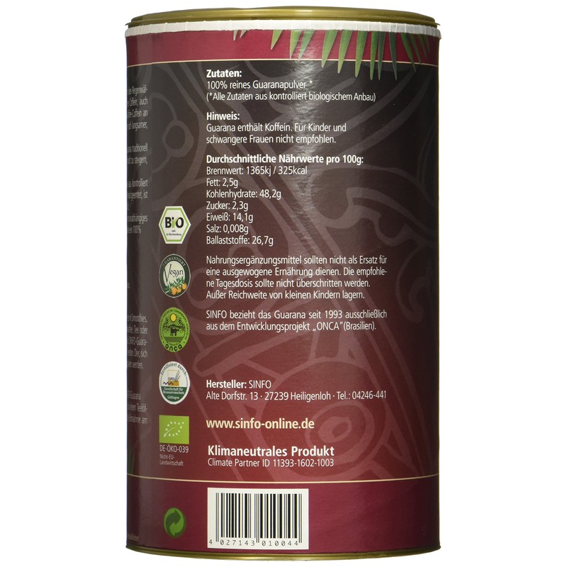 Sinfo Organic Guarana Powder from Brazil, Activating, Pack of 1