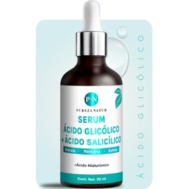 PUREZANATUR Serum facial Ácido glicólico + Salicílico hidratante 50ml Suero antiedad con AHA, BHA, Acido hialurónico reductor de sebo skincare