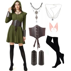 KUKIKUKI Medieval Clothing Women's Gothic Dress Women's Medieval Hooded Dress Set, Medieval Costume Women's Renaissance Cosplay Costume Adult with Accessories