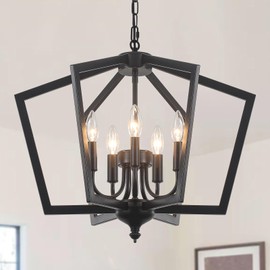 ETONIMERR Farmhouse Chandelier for Dining Room Light Fixture 5 Light Modern Black Chandelier Industrial Lighting Fixtures, Adjustable Geometric Hanging Light for Kitchen Living Room Entryway Bedroom