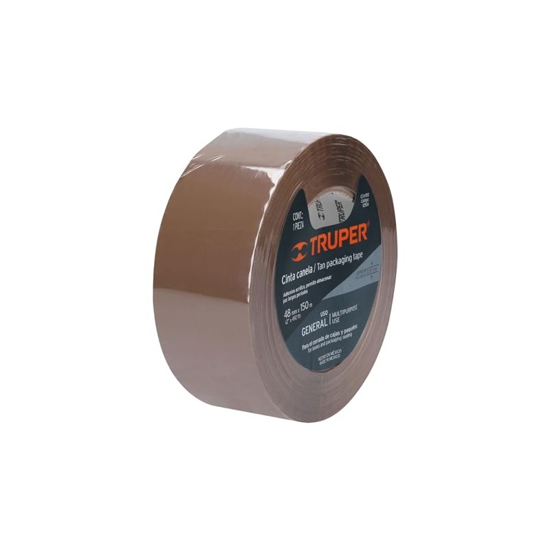 Truper CCA-150, Cinta de empaque canela, 150m, base de agua