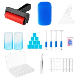 SuSentak 46 PCS Diamond Art Tools Kit, Complete Accessories Set with Multi-Tool Tweezers, Wax Pen, Storage Containers, Trays, Roller, Anti-Slip Mat for Adults Kids Beginners Art Crafts(Blue)