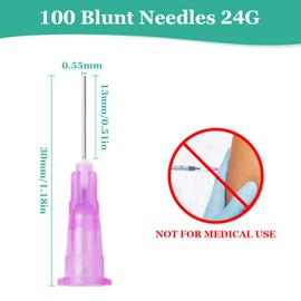 Dokeno Pack of 100 0.55 mm 24G Needles for Syringes Blunt Syringe Individually Packed Syringes Needles Refill Liquids Made of Stainless Steel for Refilling Liquid Inks Gluing